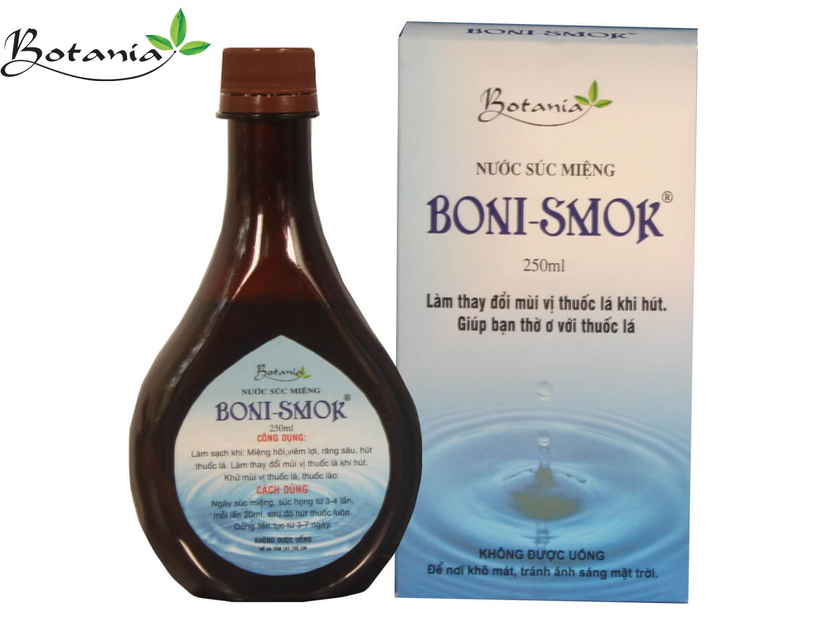 Nước súc miệng Boni-Smok làm sạch răng miệng, giúp cho hơi thở thơm tho ( khi miệng hôi, viêm lợi, răng sâu, hút thuốc lá,...).