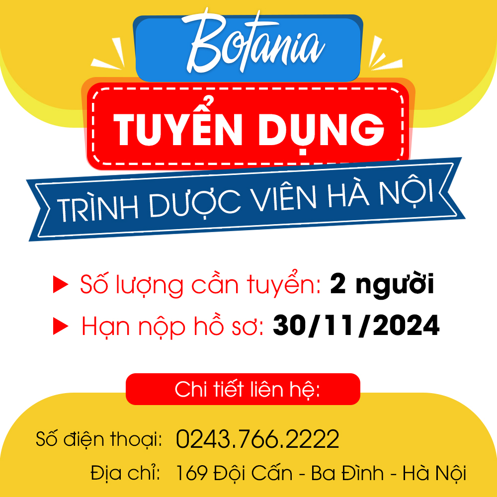 Công ty botania tuyển dụng 2 trình dược viên hà nội